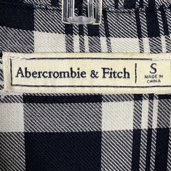 Abercrombie & Fitch B&W Plaid Tunic Women Small Roll Tab Sleeve Pockets - Picture 6 of 16
